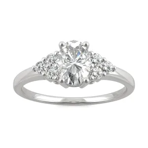 1.08 CTW DEW Oval Moissanite Engagement Ring in 14K White Gold