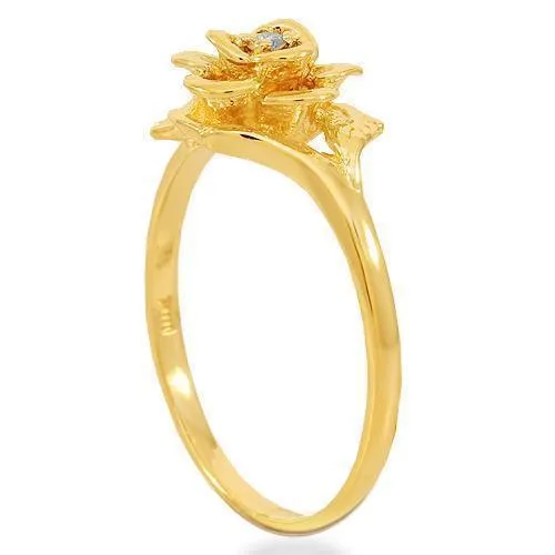 10K Solid Yellow Gold Womens Diamond Flower Ring 0.05 Ctw