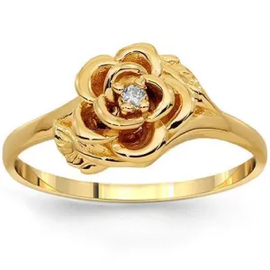 10K Solid Yellow Gold Womens Diamond Flower Ring 0.05 Ctw
