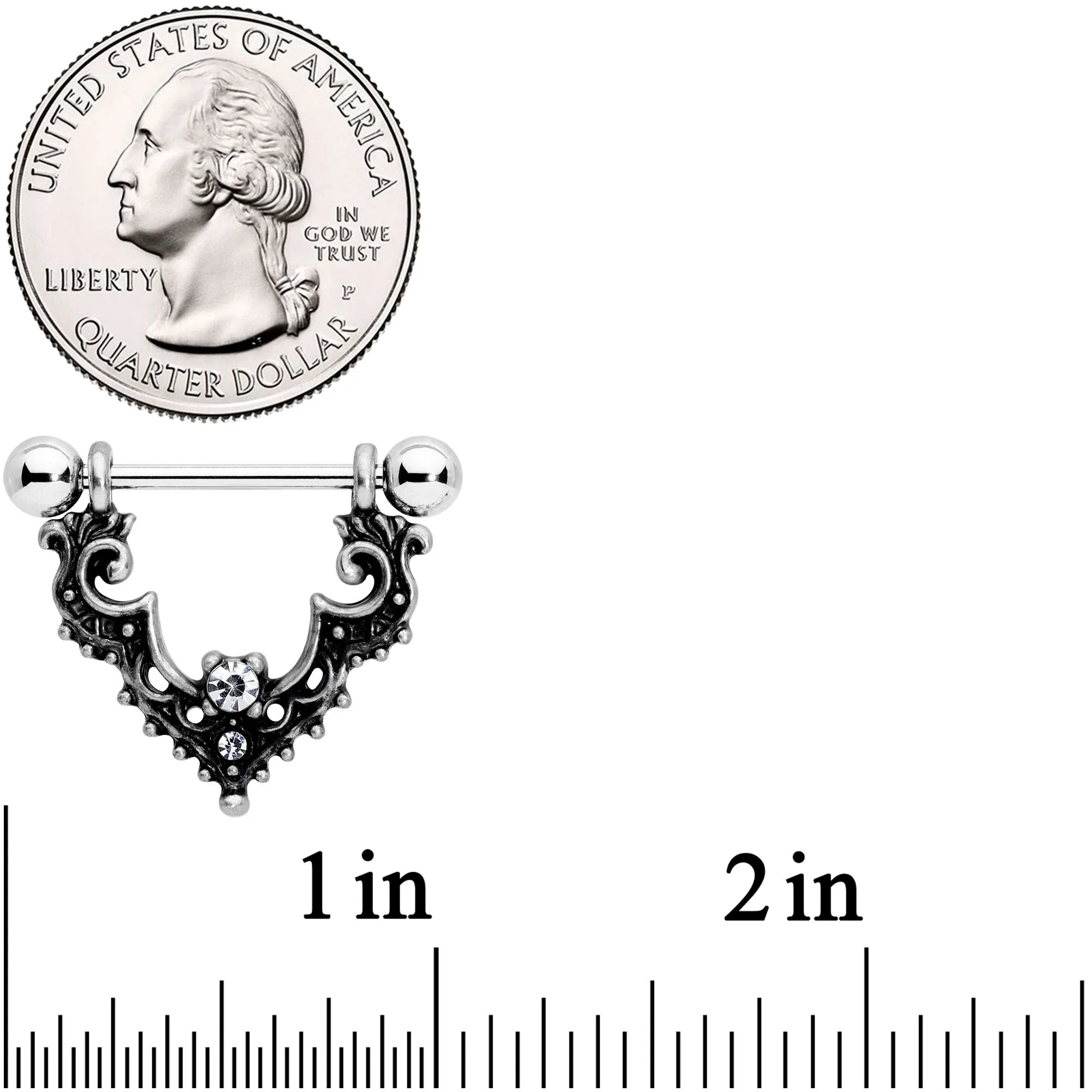 14 Gauge 9/16 Clear Gem Baroque Bat Nipple Shield Set