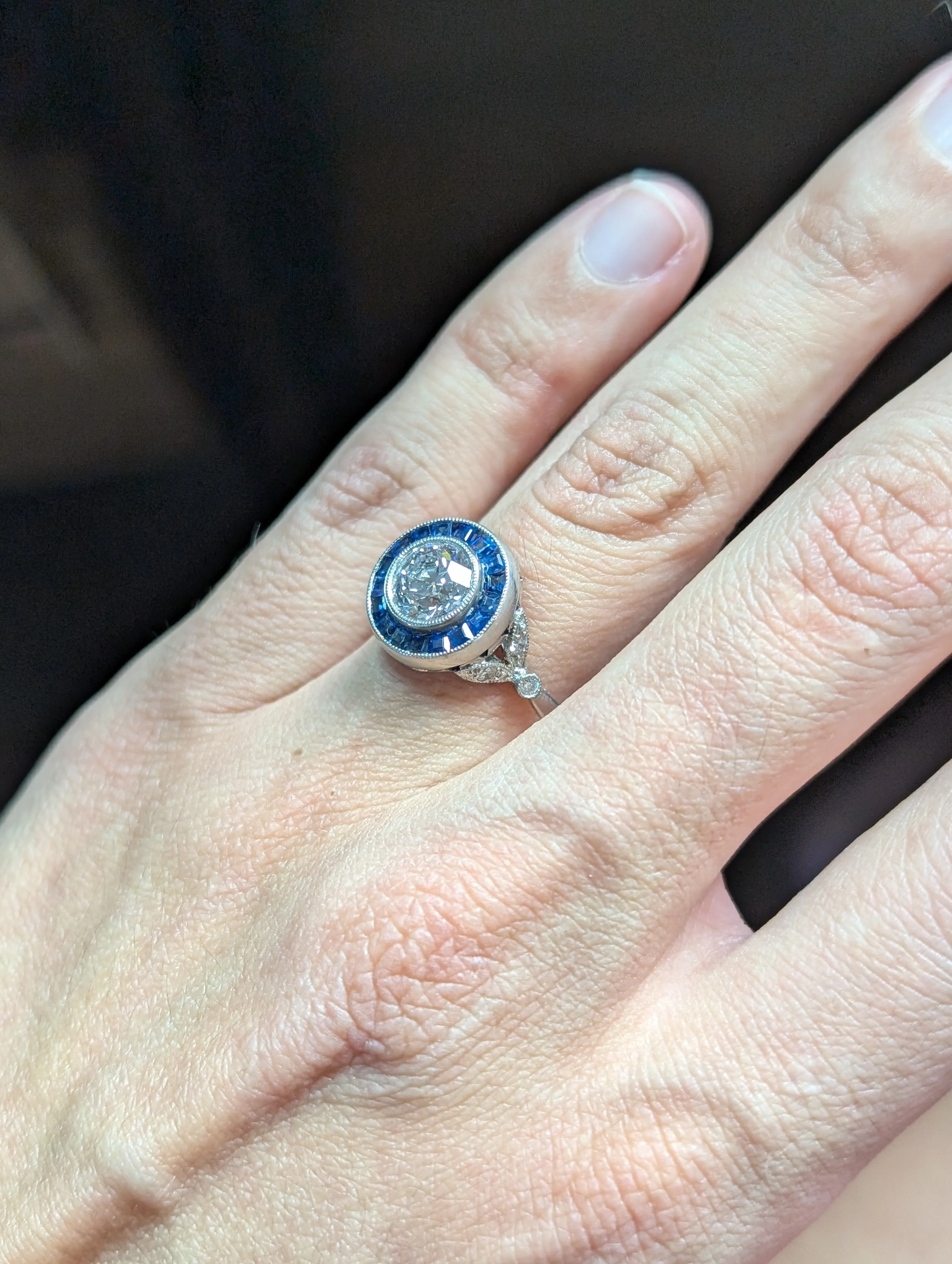 1.4ct LAB grown OEC in vintage target platinum setting