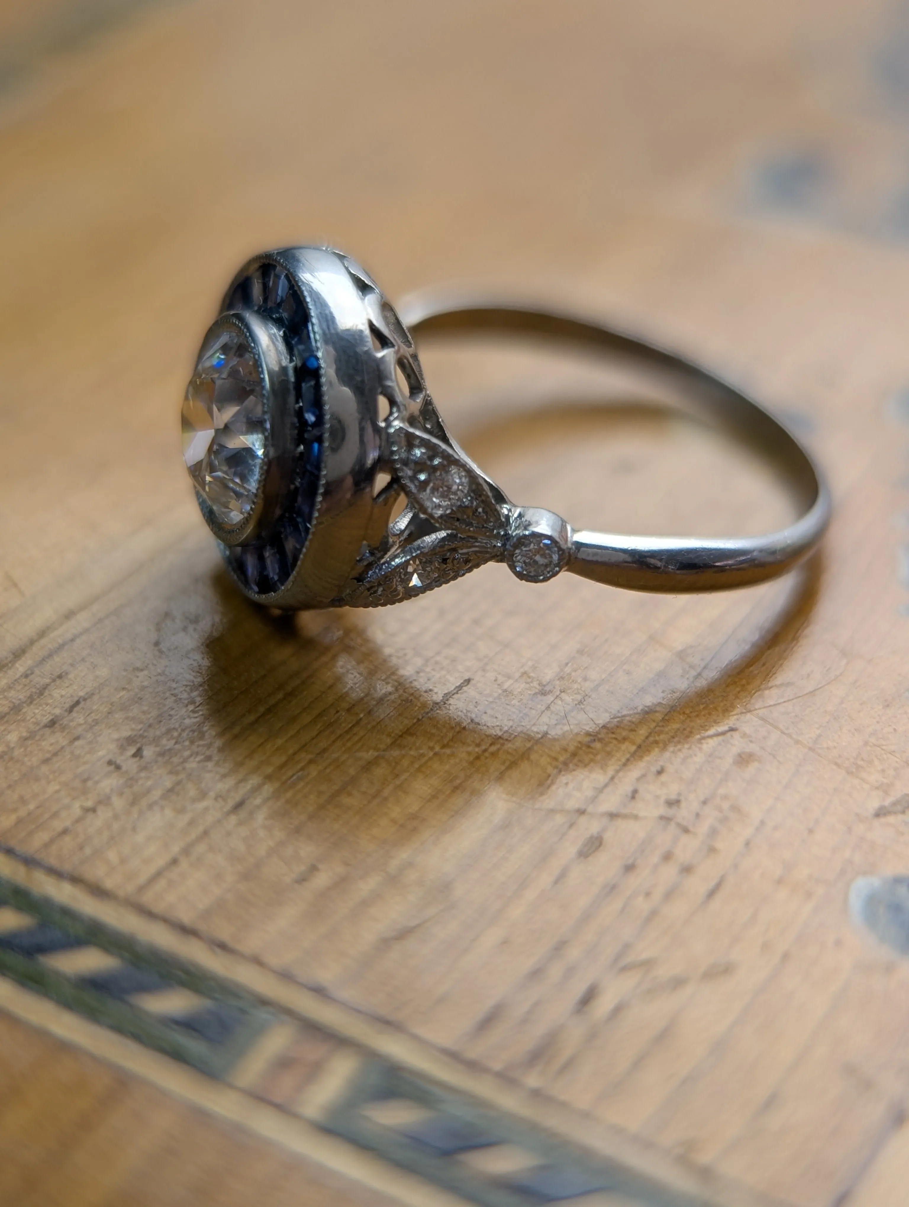 1.4ct LAB grown OEC in vintage target platinum setting