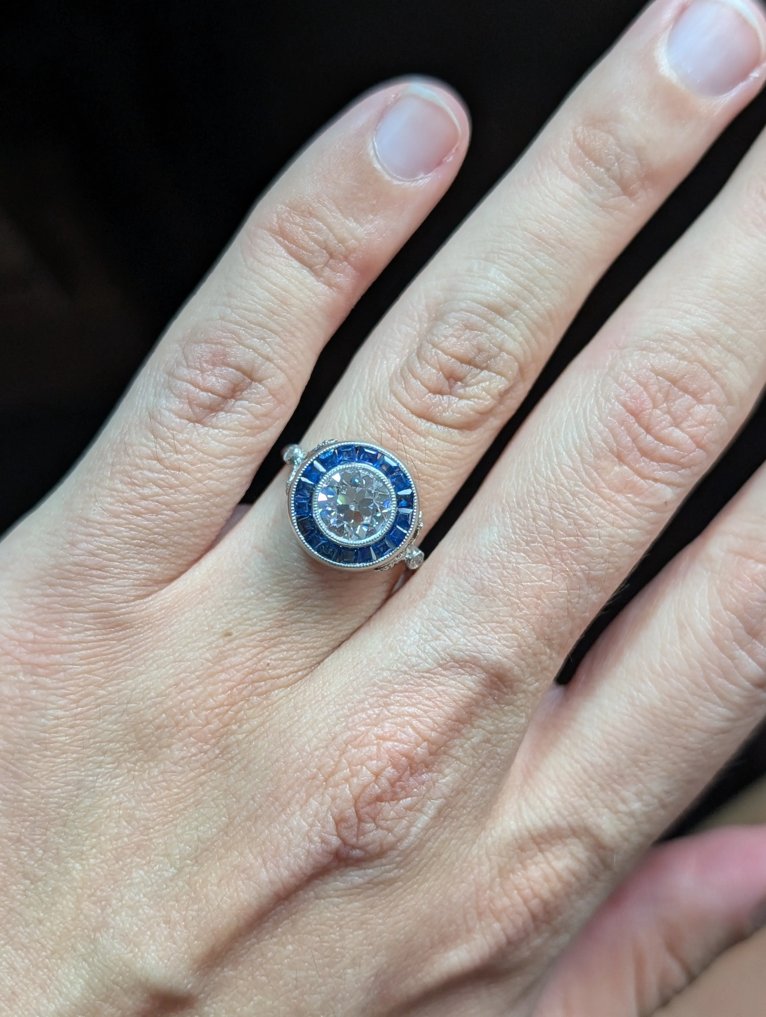 1.4ct LAB grown OEC in vintage target platinum setting