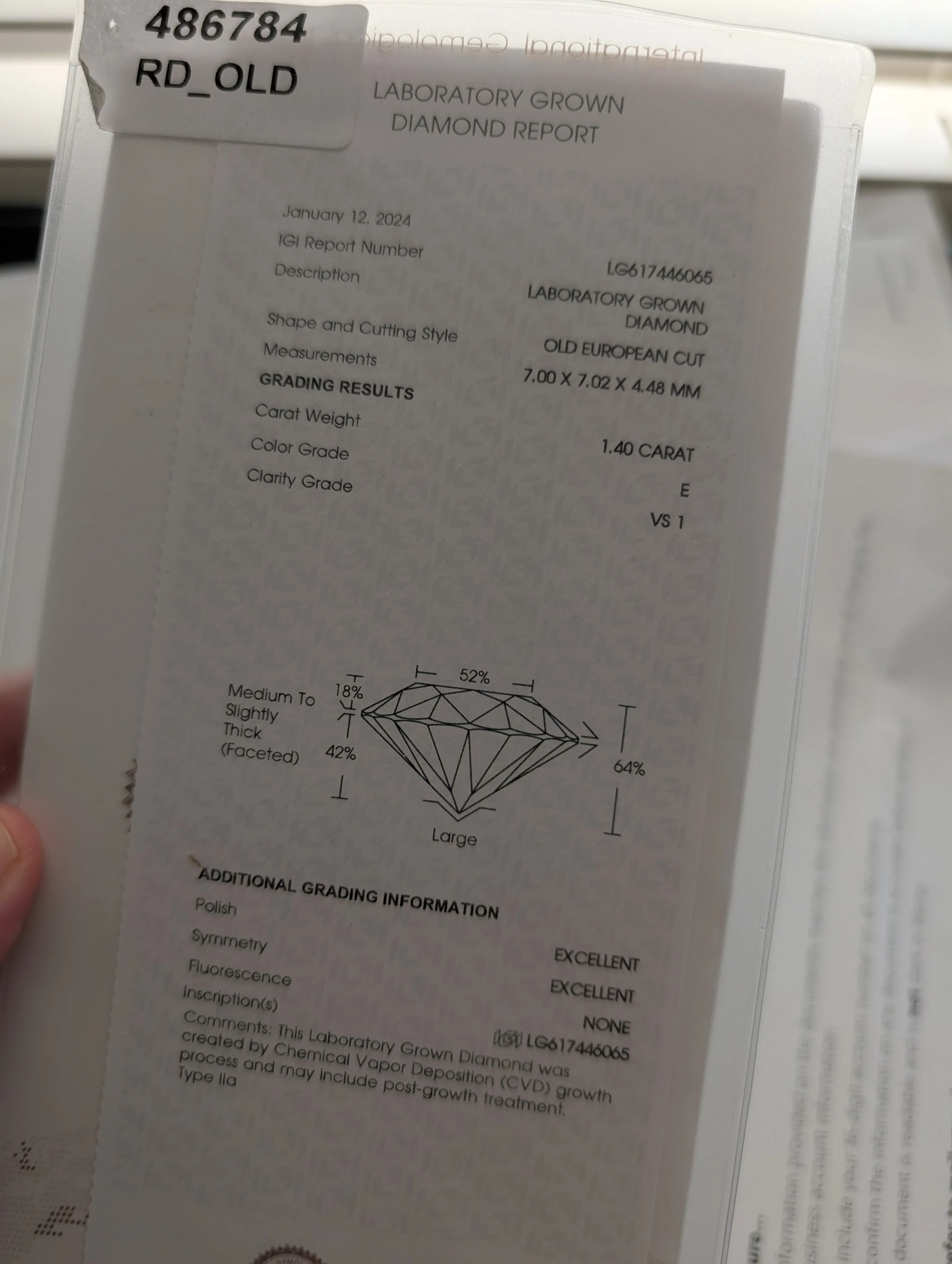1.4ct LAB grown OEC in vintage target platinum setting