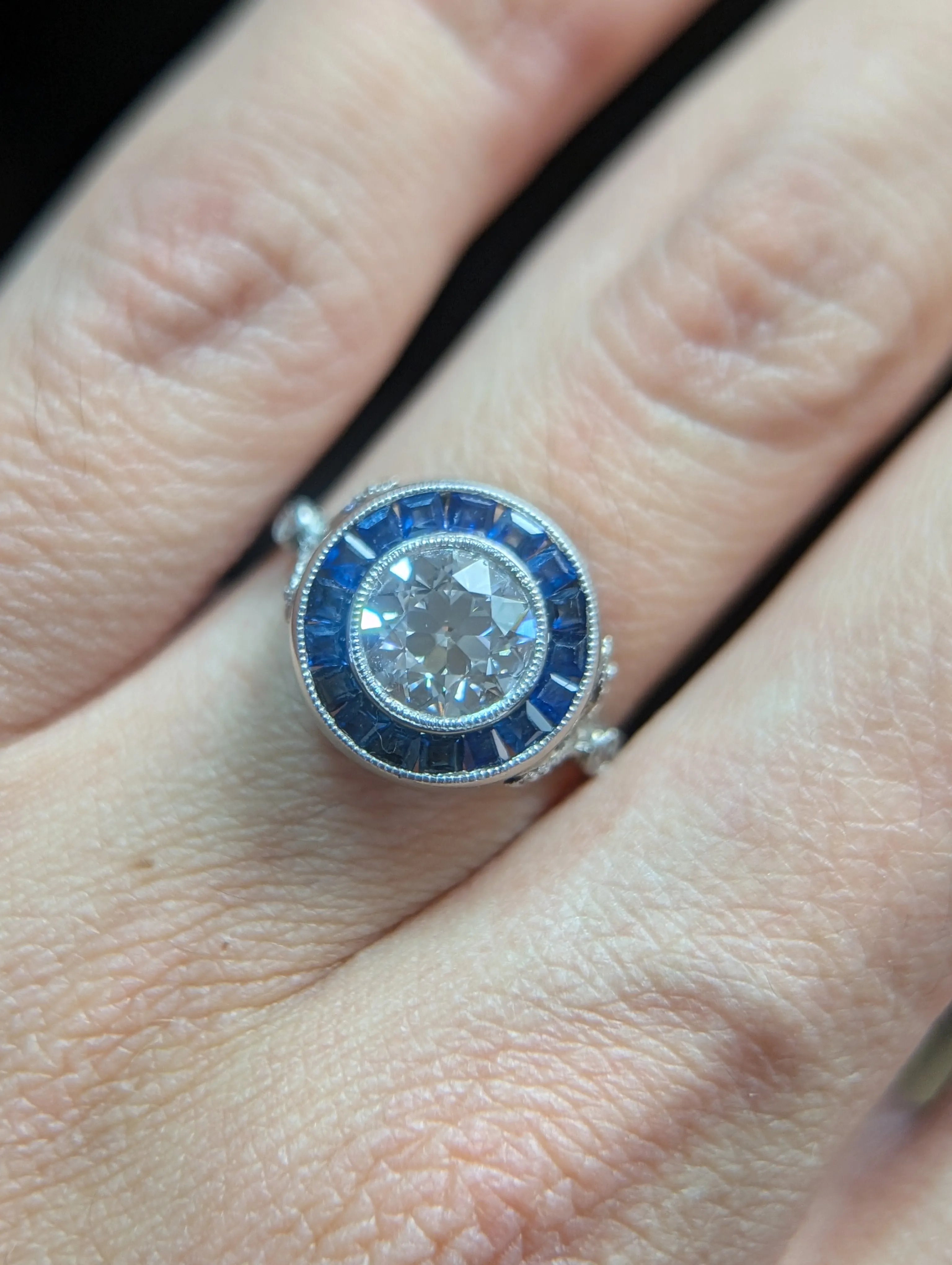 1.4ct LAB grown OEC in vintage target platinum setting