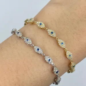 14K Evil Eye Link Diamond Bracelet 7"