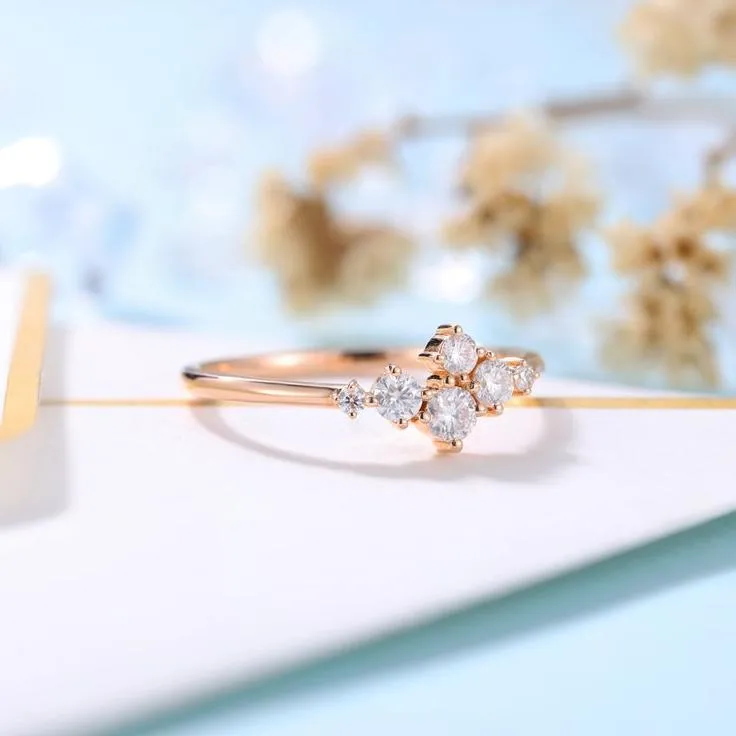 14k Rose Gold Round Cut Diamond Stackable Wedding Band
