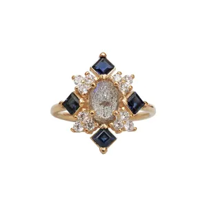 14K Sapphire Labradorite Illuminati Diamond Ring