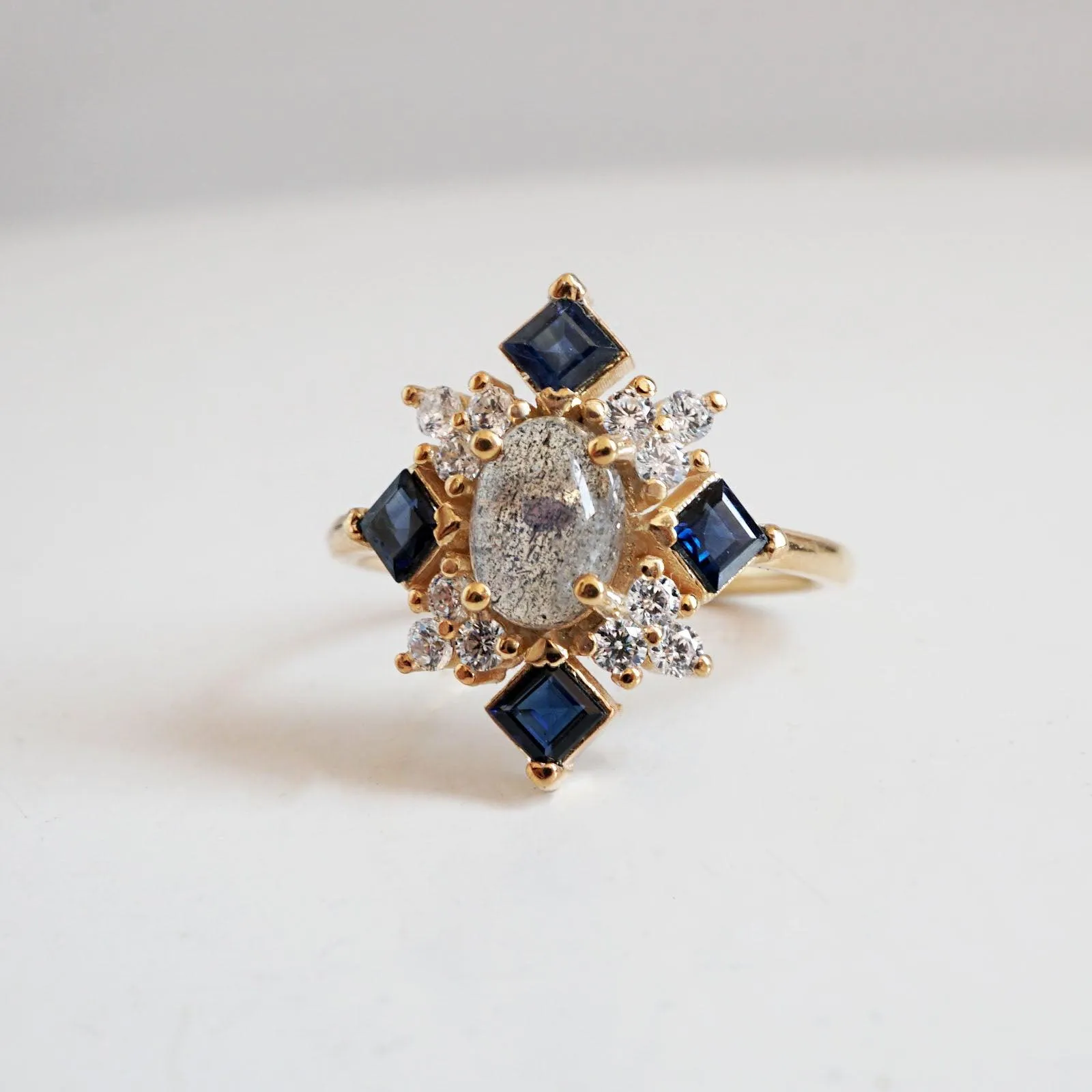 14K Sapphire Labradorite Illuminati Diamond Ring