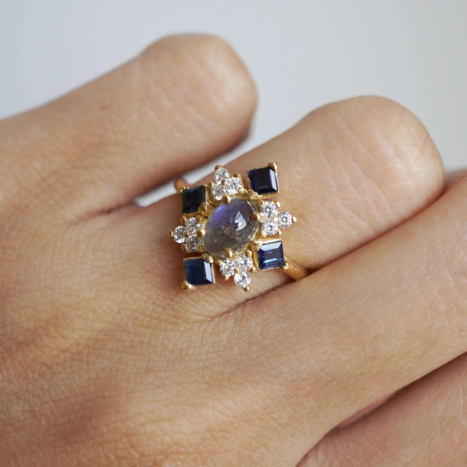 14K Sapphire Labradorite Illuminati Diamond Ring