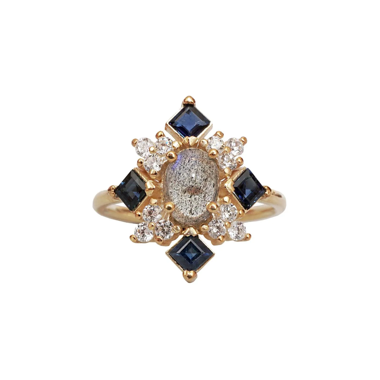 14K Sapphire Labradorite Illuminati Diamond Ring