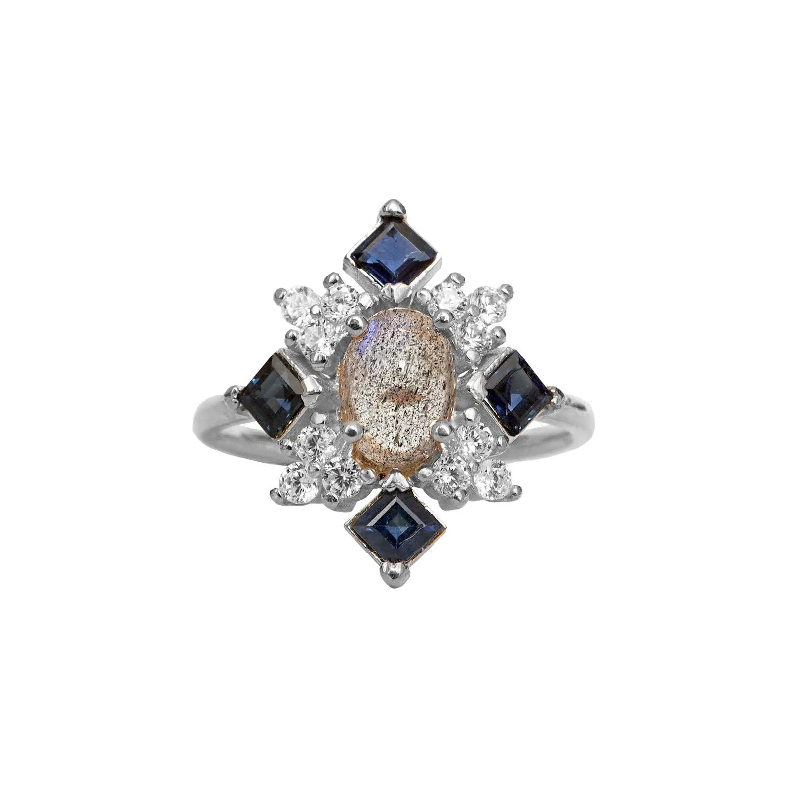 14K Sapphire Labradorite Illuminati Diamond Ring