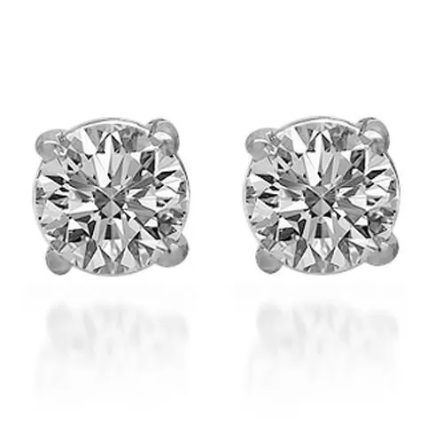 14K Solid White Gold Diamond Solitaire Stud Earrings 1.20 Ctw