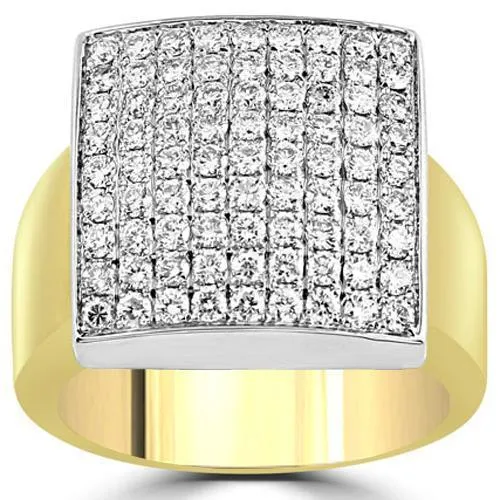 14K Solid Yellow Gold Mens Diamond Ring 1.95 Ctw