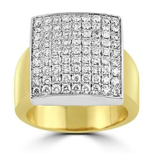 14K Solid Yellow Gold Mens Diamond Ring 1.95 Ctw