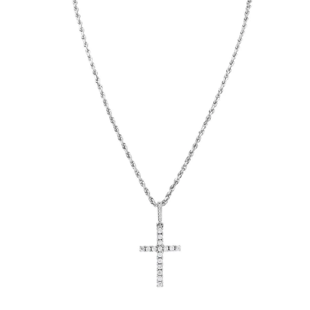 14k White Gold Diamond Cross Pendant 1.4Ctw