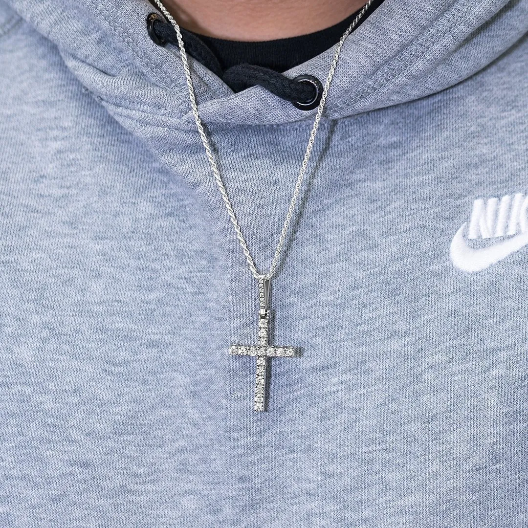 14k White Gold Diamond Cross Pendant 1.4Ctw