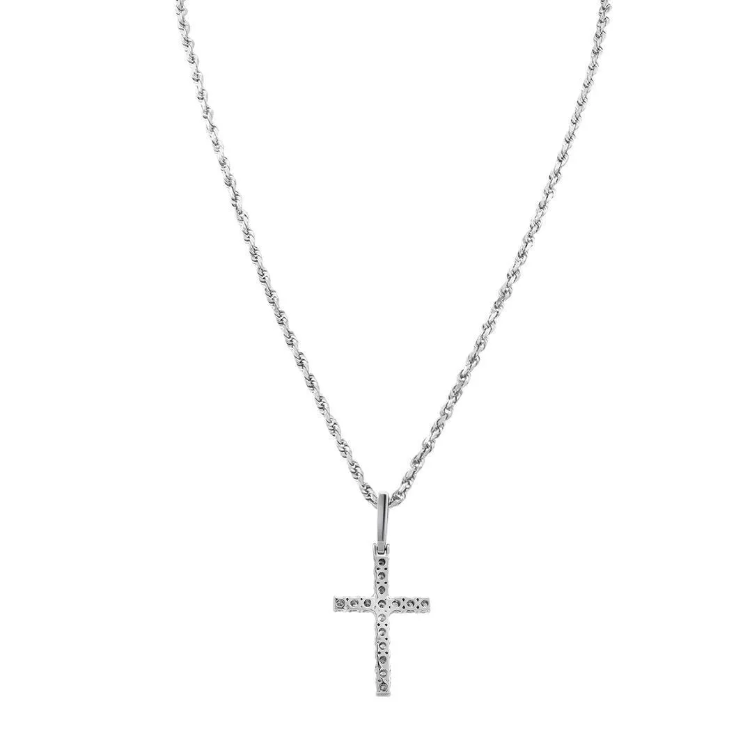 14k White Gold Diamond Cross Pendant 1.4Ctw
