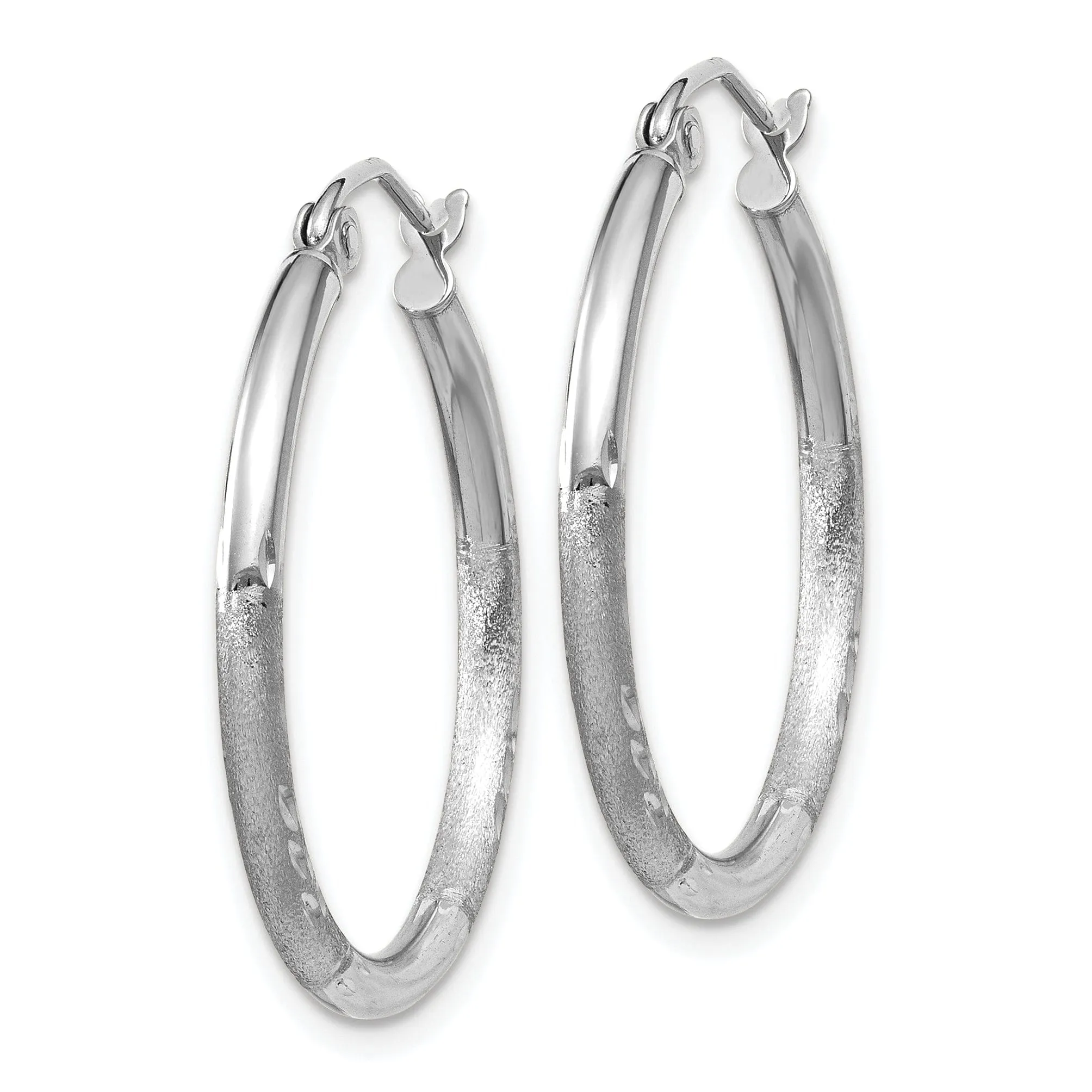 14k White Gold Satin Diamond Cut 2MM Round Hoop