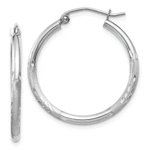 14k White Gold Satin Diamond Cut 2MM Round Hoop