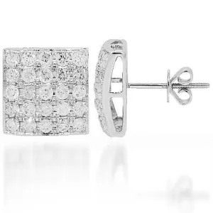 14K White Solid Gold Diamond Stud Earrings 2.50 Ctw