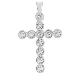 14K White Solid Gold Womens Bezel Set Diamond Cross 1.15 Ctw