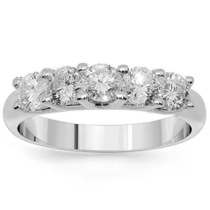14K White Solid Gold Womens Five Stone Diamond Anniversary Ring 1.25 Ctw
