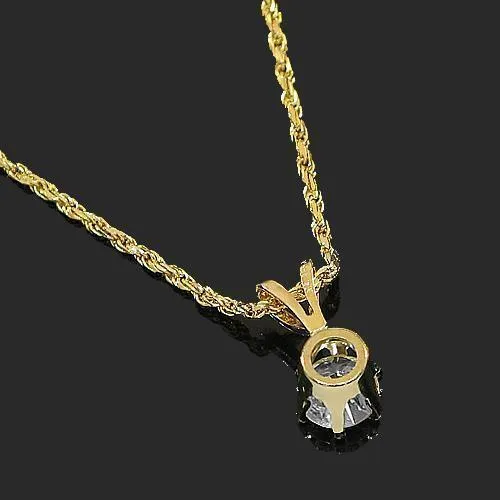 14K Yellow Solid Gold Diamond Solitaire Pendant 0.45 Ctw