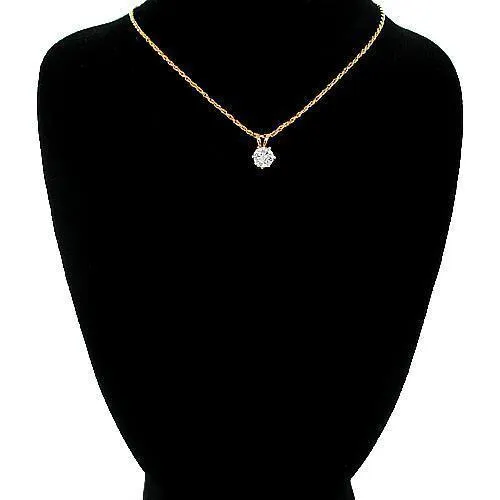 14K Yellow Solid Gold Diamond Solitaire Pendant 0.45 Ctw