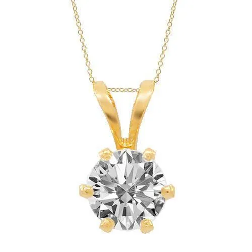 14K Yellow Solid Gold Diamond Solitaire Pendant 0.45 Ctw