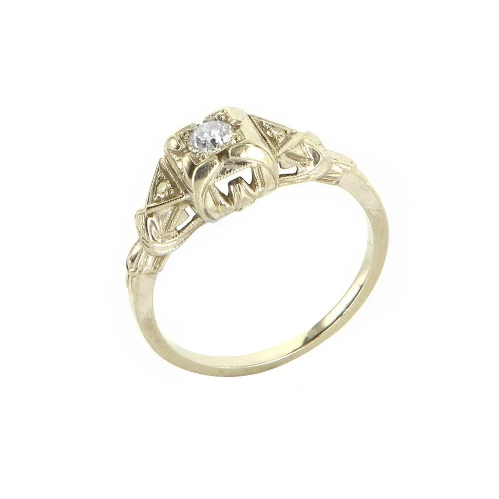 18K Deco Engagement Ring