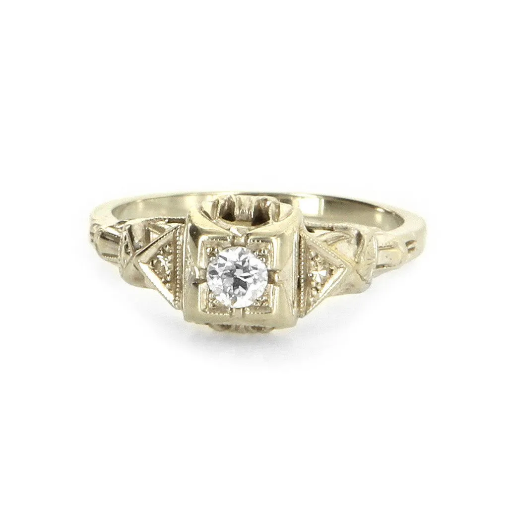 18K Deco Engagement Ring