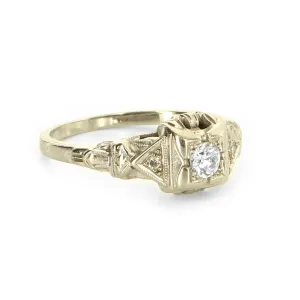 18K Deco Engagement Ring