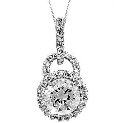 18K White Solid Gold Womens Diamond Pendant 1.36 Ctw
