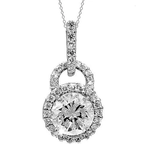 18K White Solid Gold Womens Diamond Pendant 1.36 Ctw