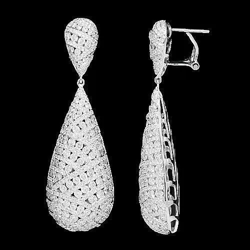 18K White Solid Gold Womens Diamond Tear Shaped Earrings 6.89 Ctw