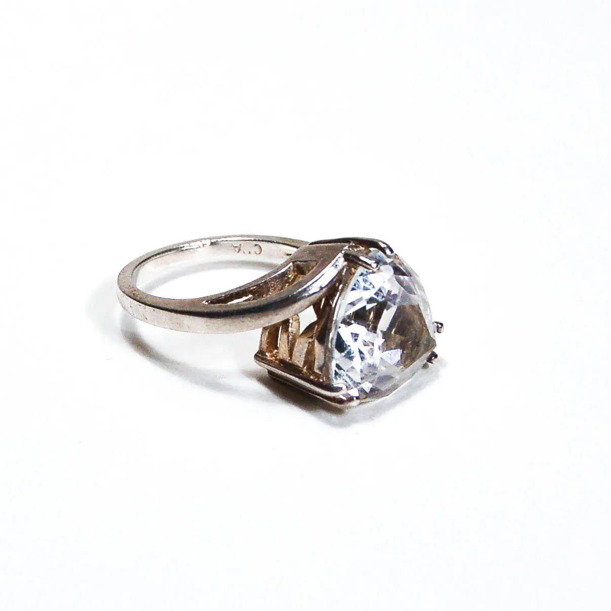1980's Sterling Silver CZ Trillion Cut Ring