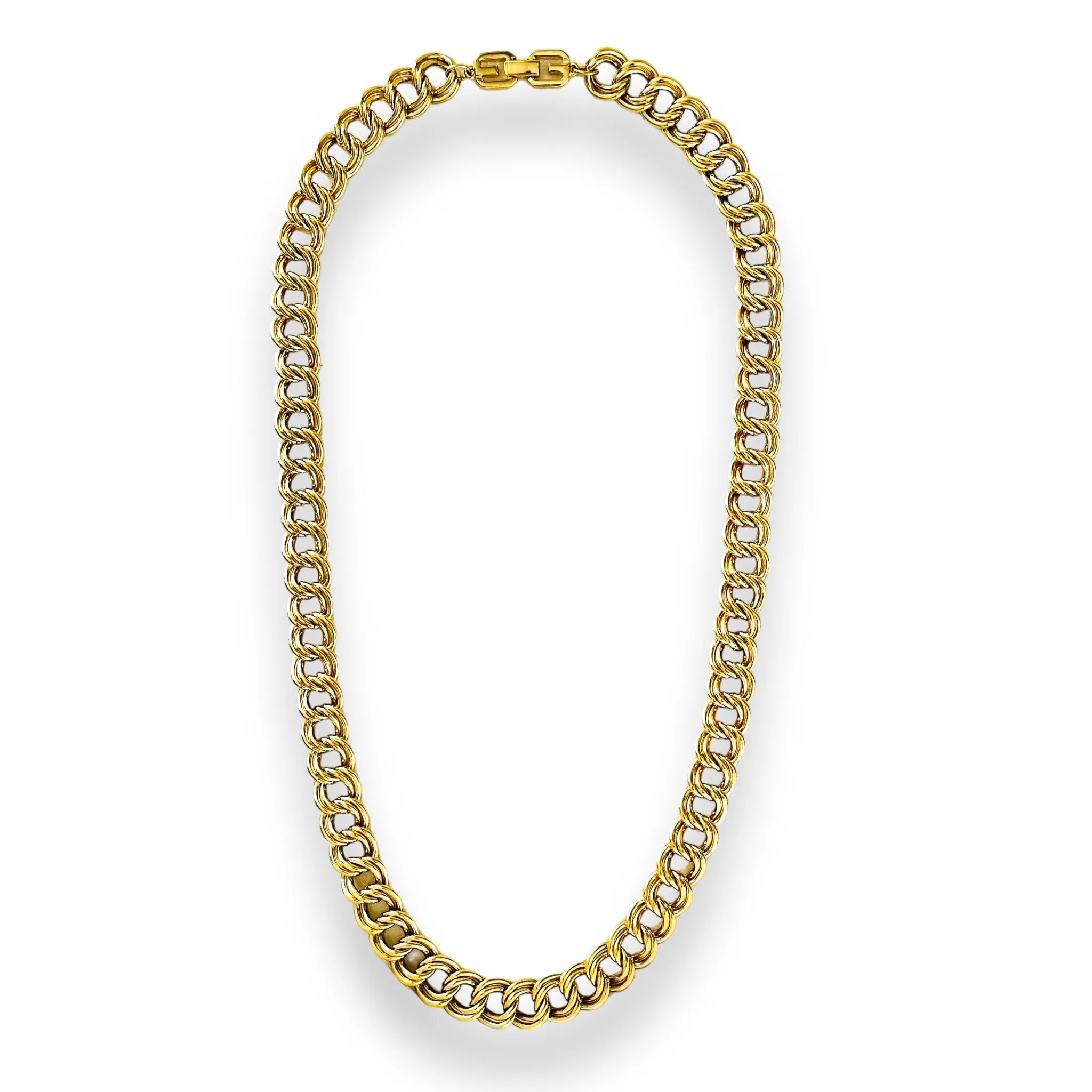 1980's Vintage GIVENCHY Gld Plated Textured Heavy Double Curb Link Necklace 30”