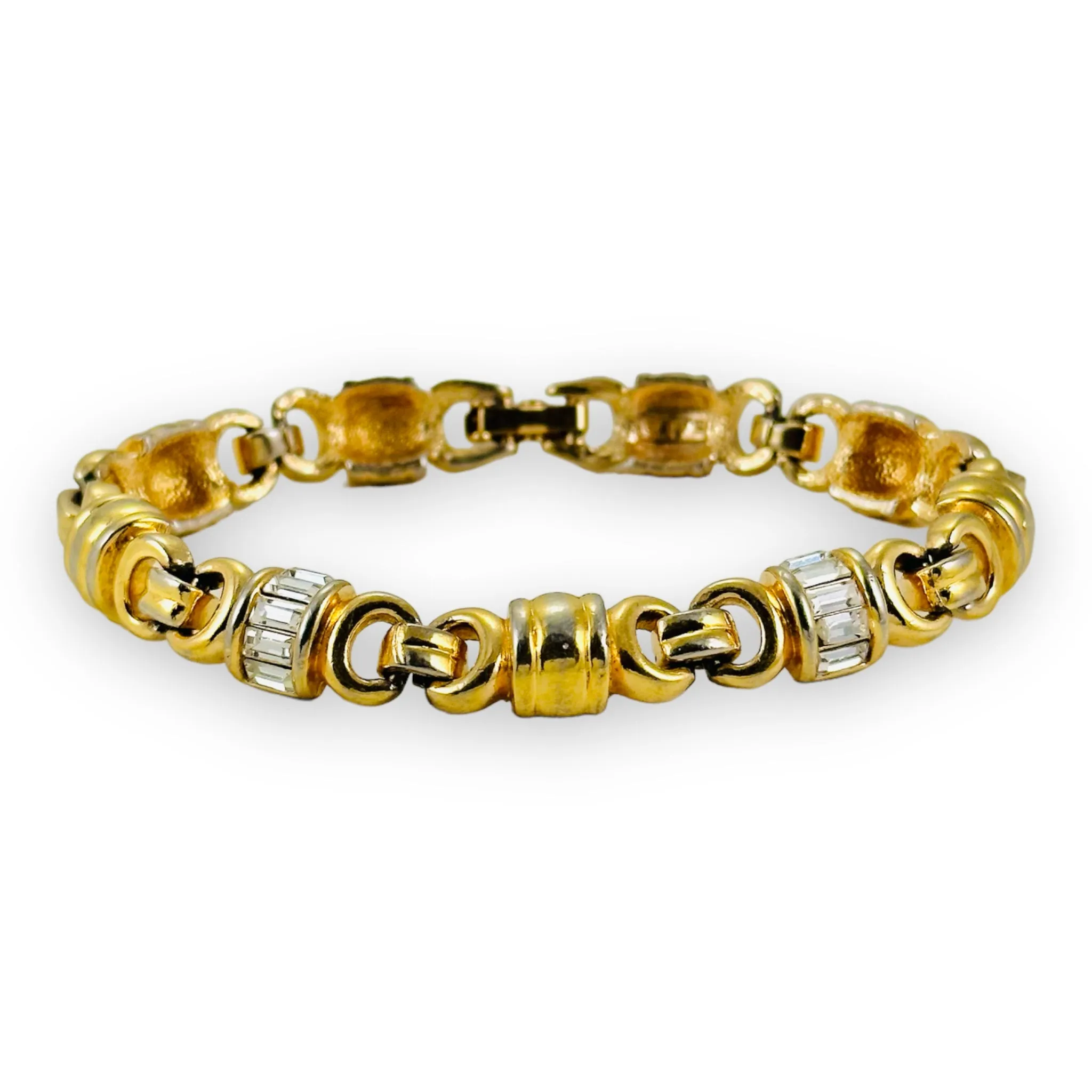 1980’s Vintage SWAROVSKI Crystals in Gold Plated Barrel Link Bracelet