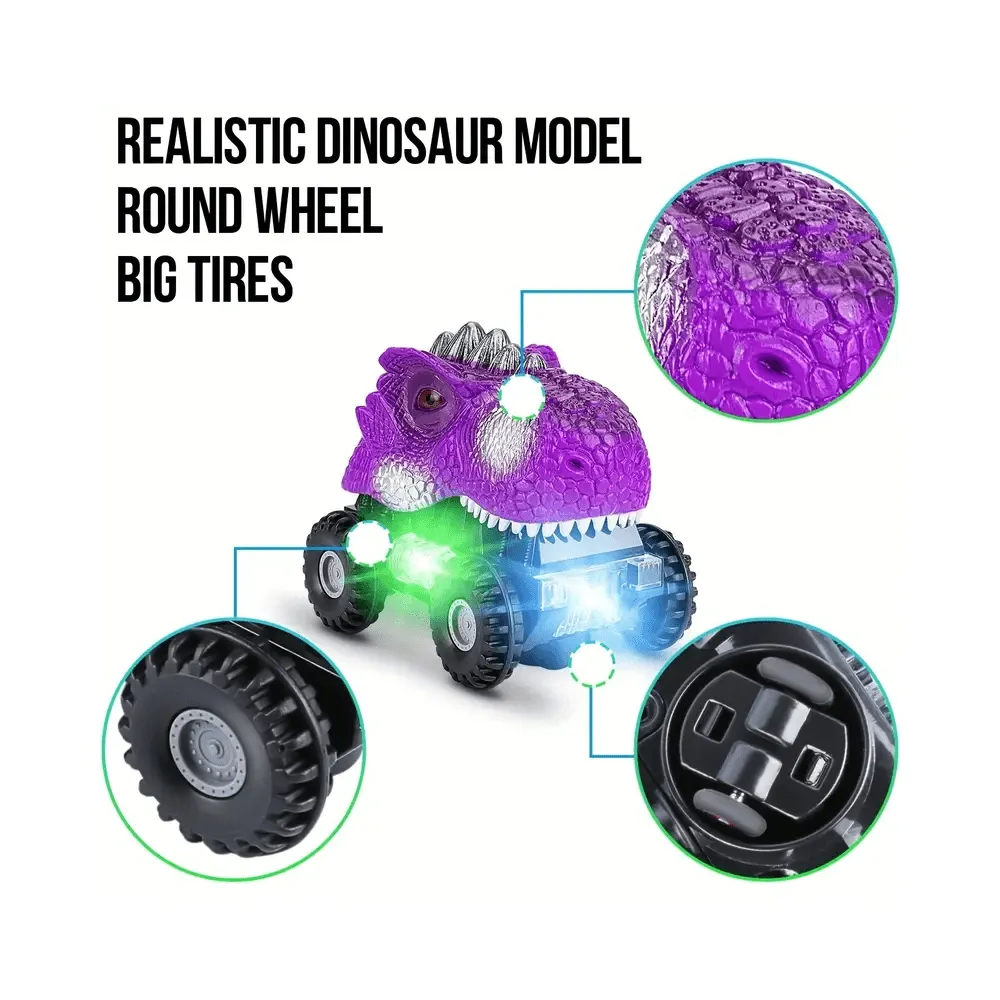 2 Pack Dinosaur Vehicle Set Pull Back Cars with LED Light Sound for Toddlers Boys and Girls