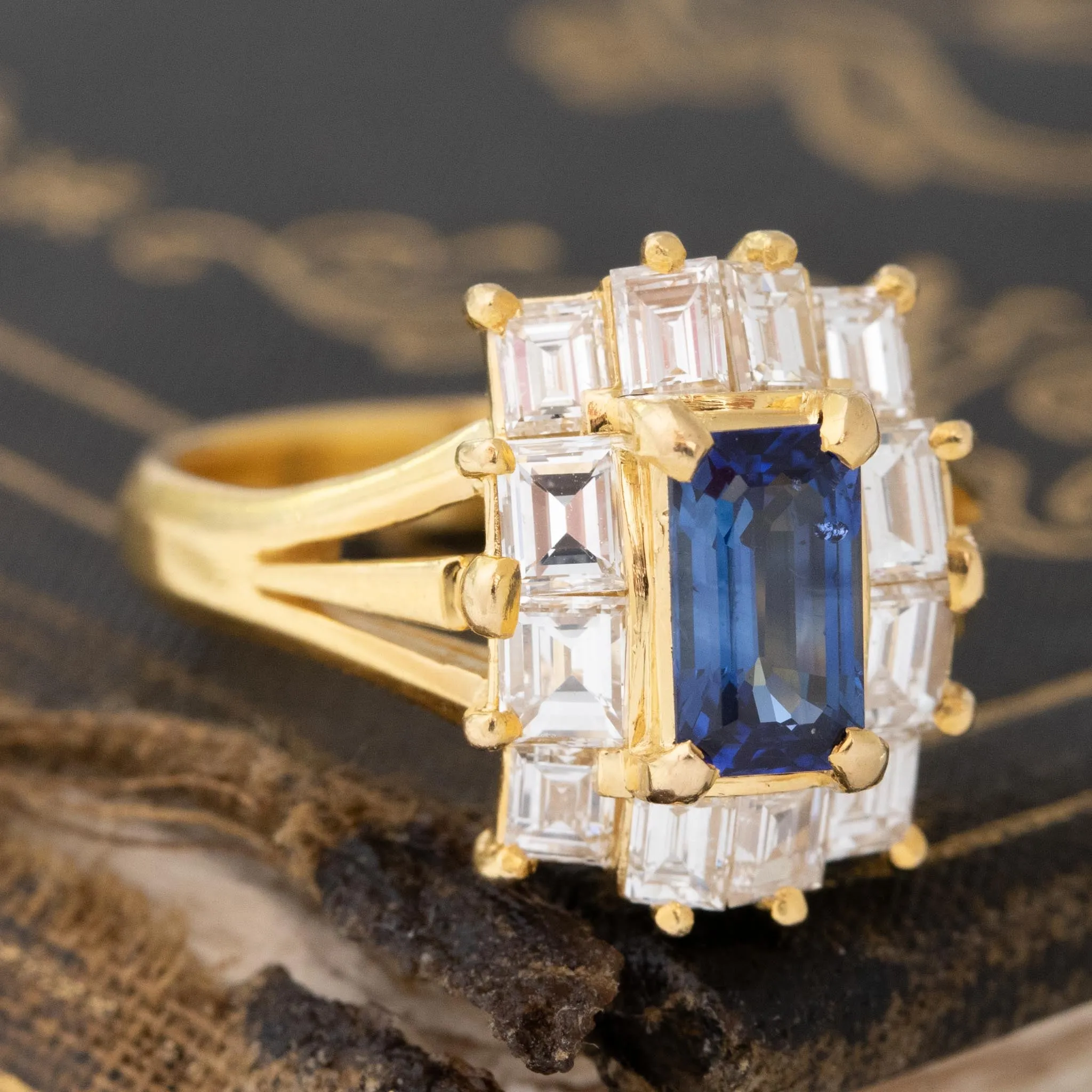2.55ctw Vintage Sapphire & Emerald Diamond Ballerina Ring