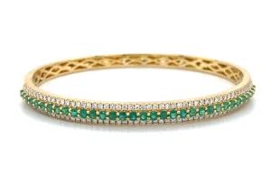 2.59ct t.w. Round Brilliant Cut Diamond and Emerald Bangle Bracelet
