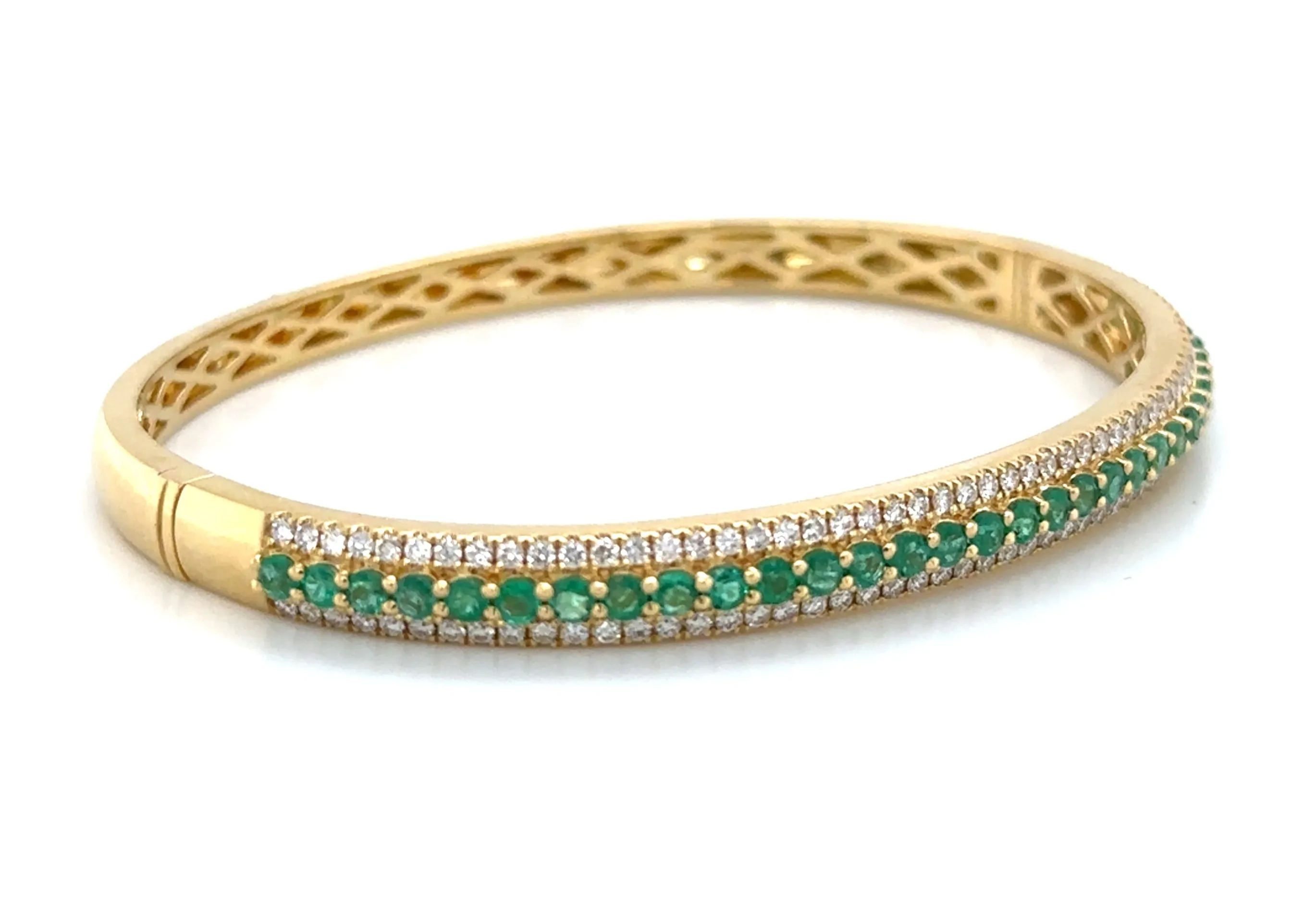 2.59ct t.w. Round Brilliant Cut Diamond and Emerald Bangle Bracelet