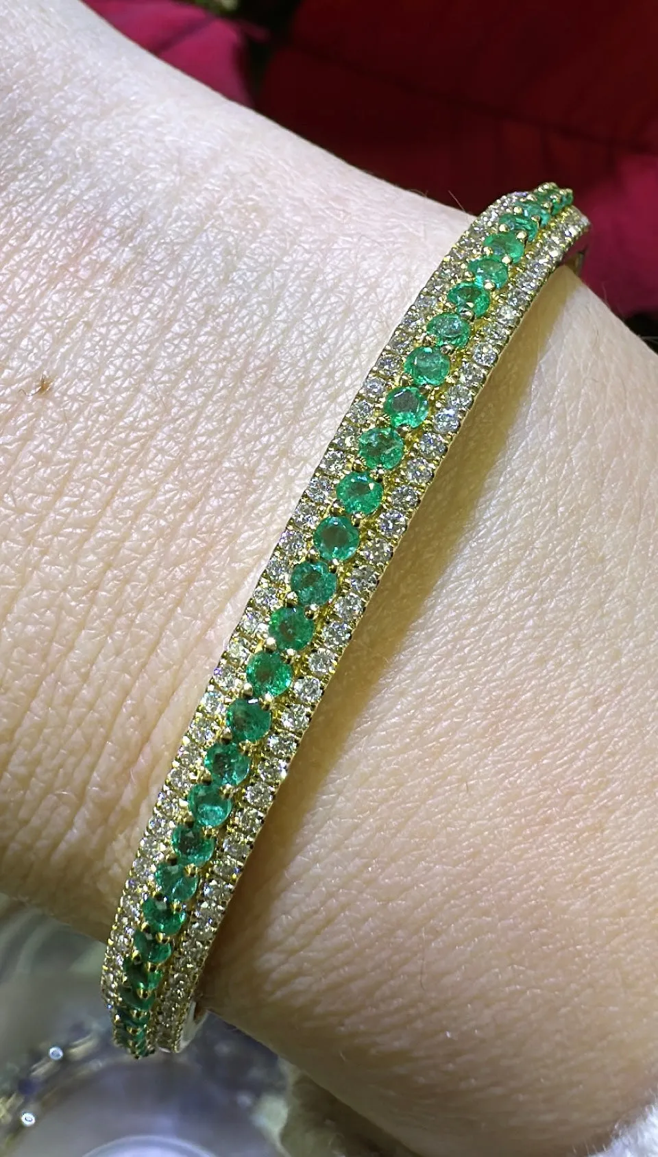 2.59ct t.w. Round Brilliant Cut Diamond and Emerald Bangle Bracelet