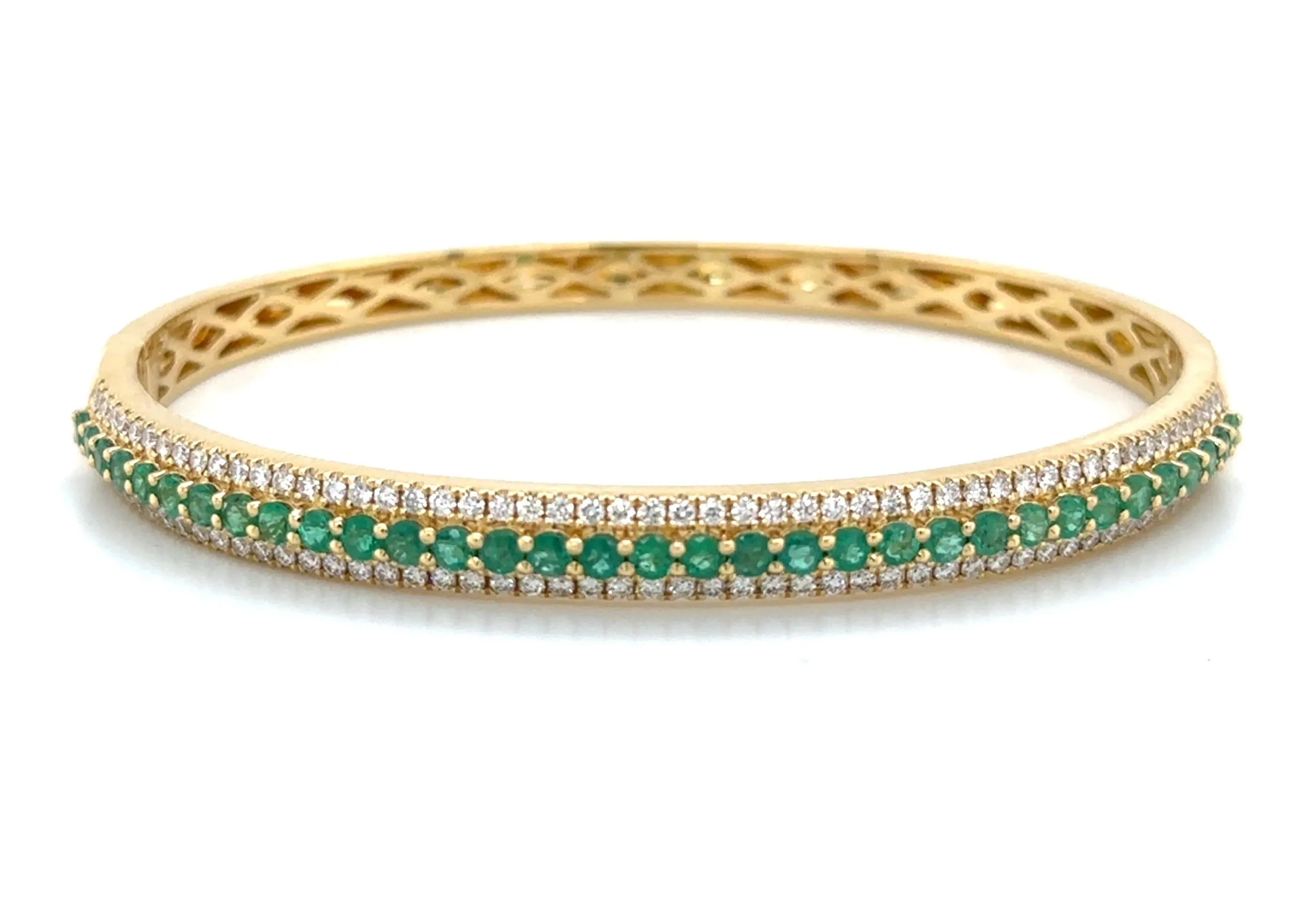 2.59ct t.w. Round Brilliant Cut Diamond and Emerald Bangle Bracelet