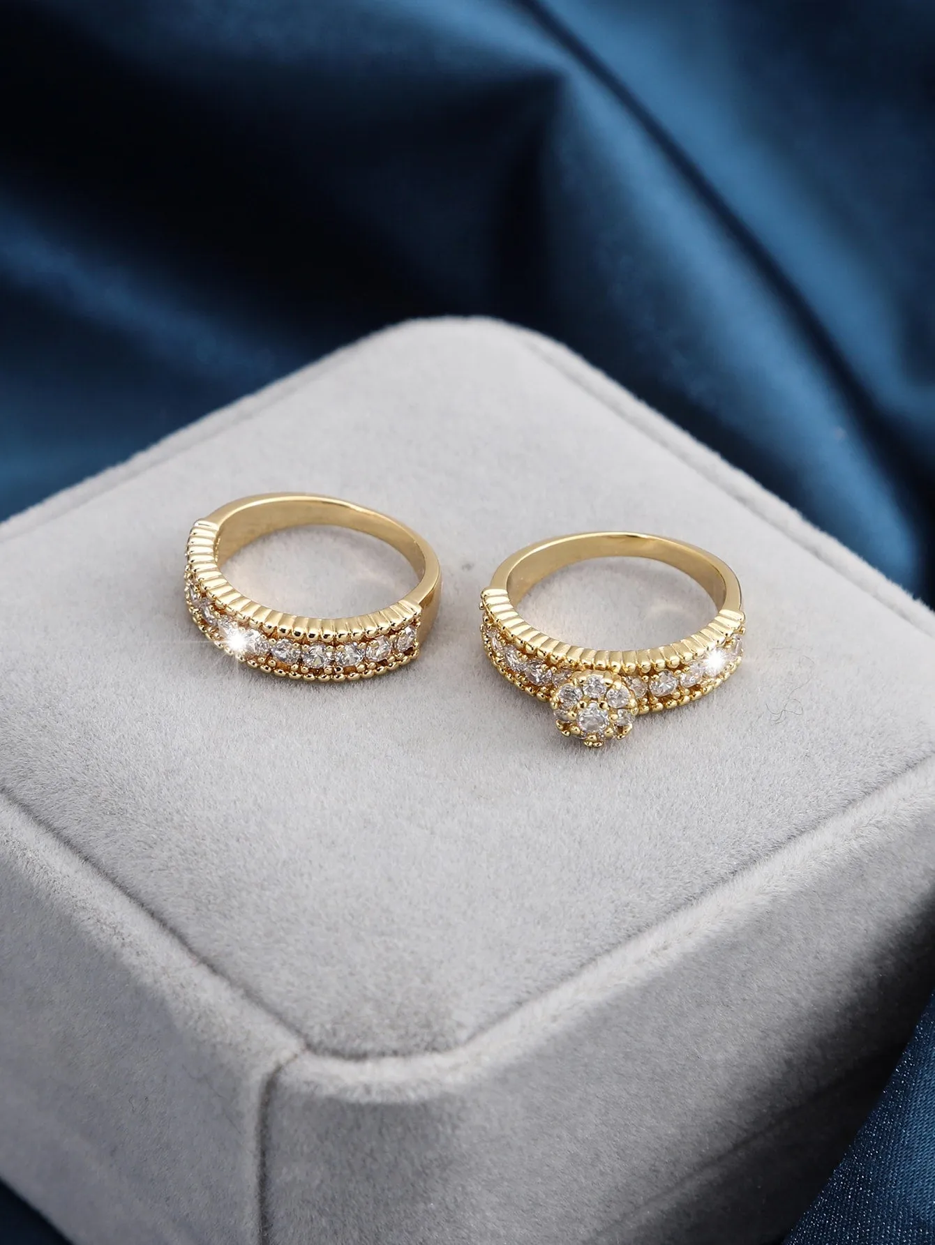 2pcs Zircon Decor Ring - Gold