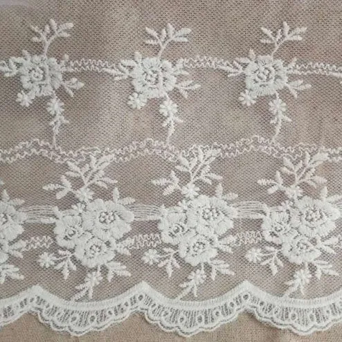 3 Yards of 20cm Width Retro Floral Embroidered Mesh Lace Fabric Trim