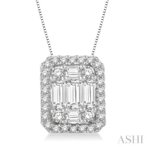 3/4 Ctw Octagonal Baguette & Round Cut Diamond Pendant With Box Chain in 14K White Gold