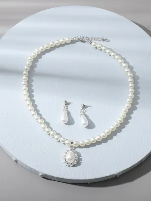3pcs Faux Pearl Jewelry Set   - White