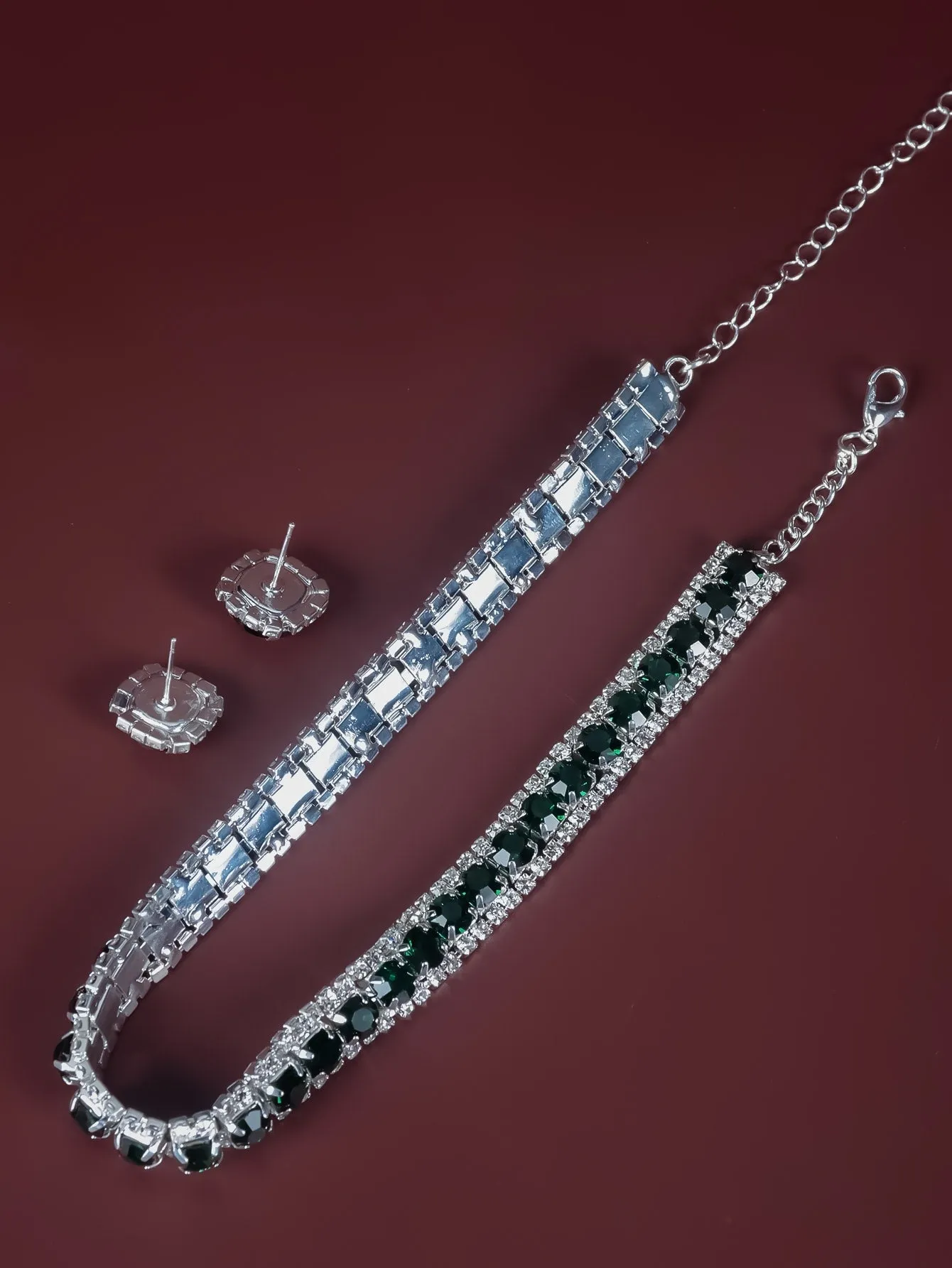 3pcs Rhinestone Decor Jewelry Set - Green- FD ⚡